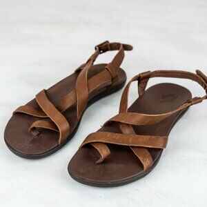 Olukai Upena Womens Brown Leather Strappy Sandals